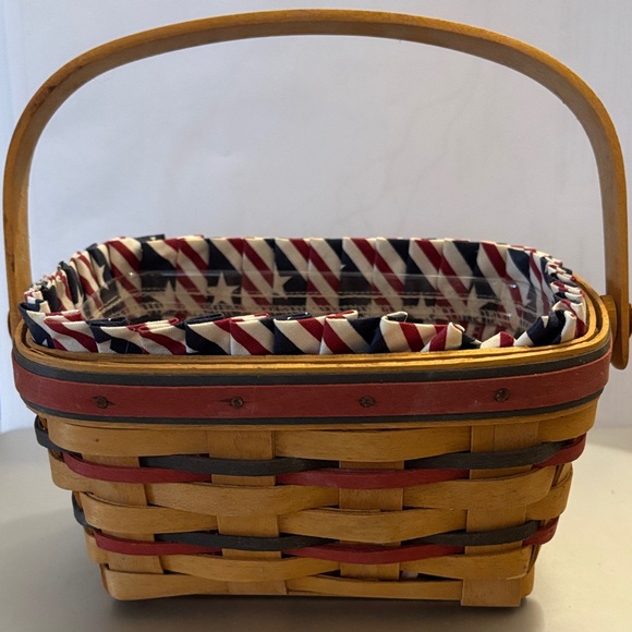 Longaberger Other - Longaberger Patriotic Basket with Red White Blue Fabric, Plastic Liner & Handle